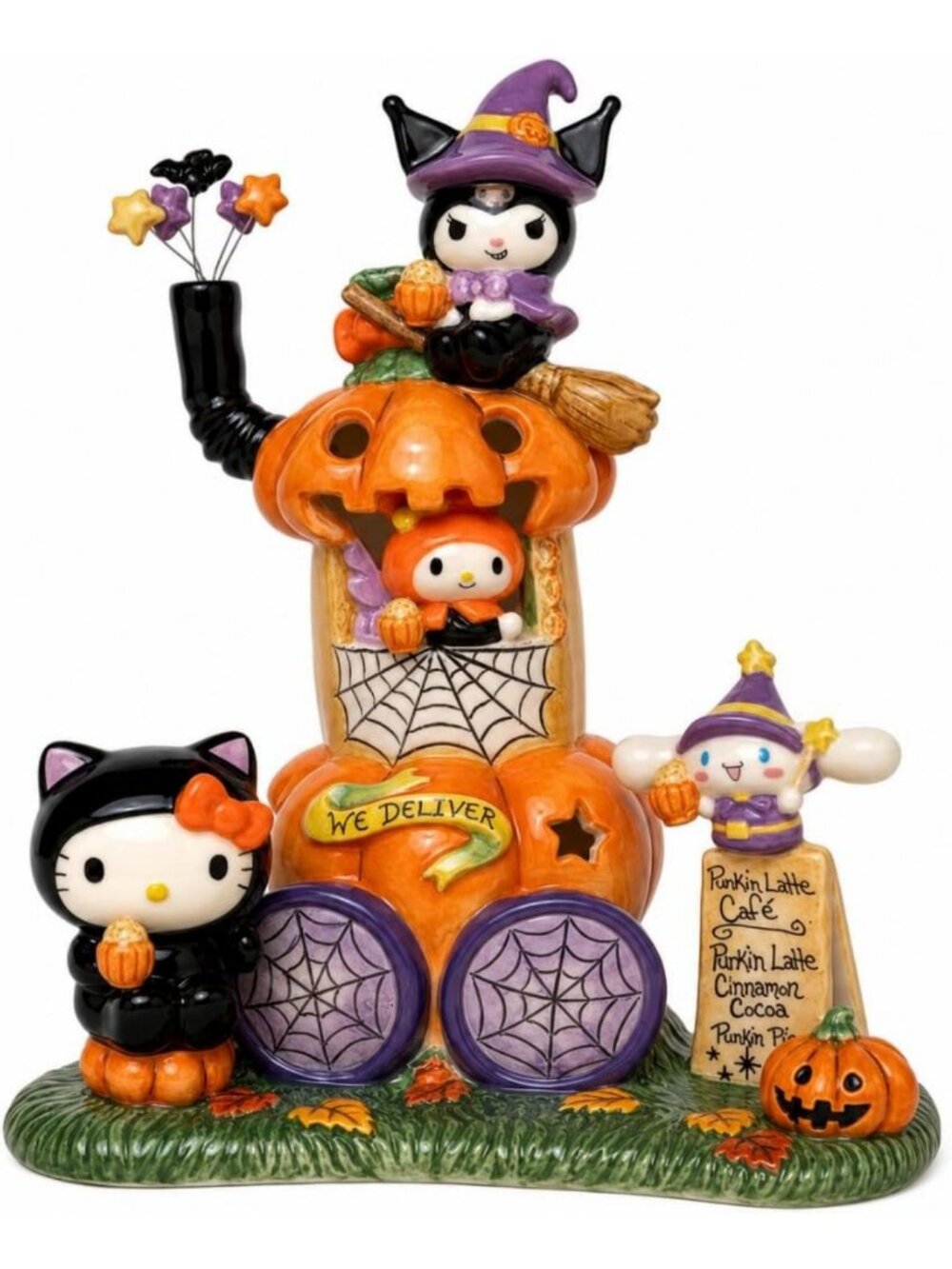 Cozy Kawaii Pumpkin Café Latte Candle House - Fall Decor, 9" L x 7" W x 11" H